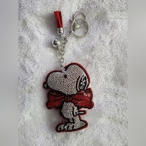 Snoopy Red BowTie Rhinestone Keychain Bag Charm